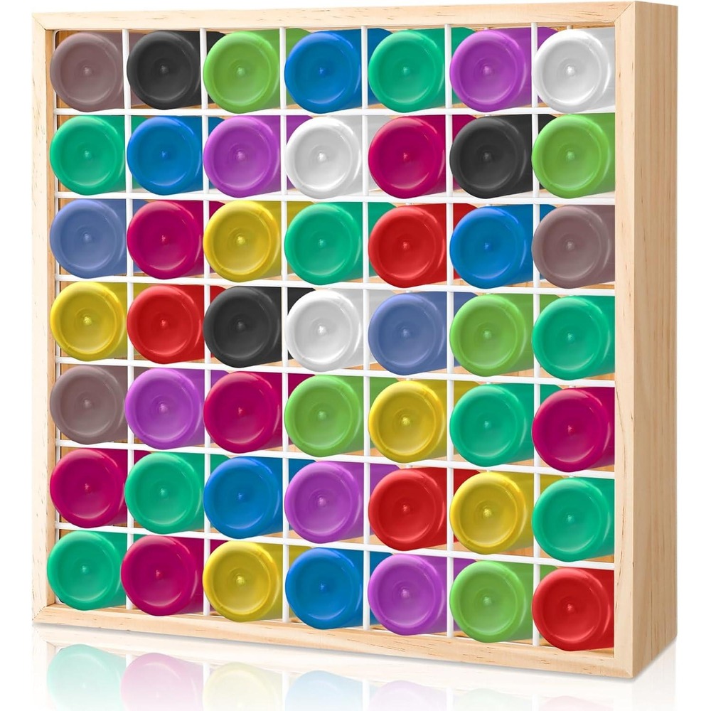 Wooden 49 Slot Wall Mount Paint Bottle Organizer Rack Craft Storage Shelf‎
